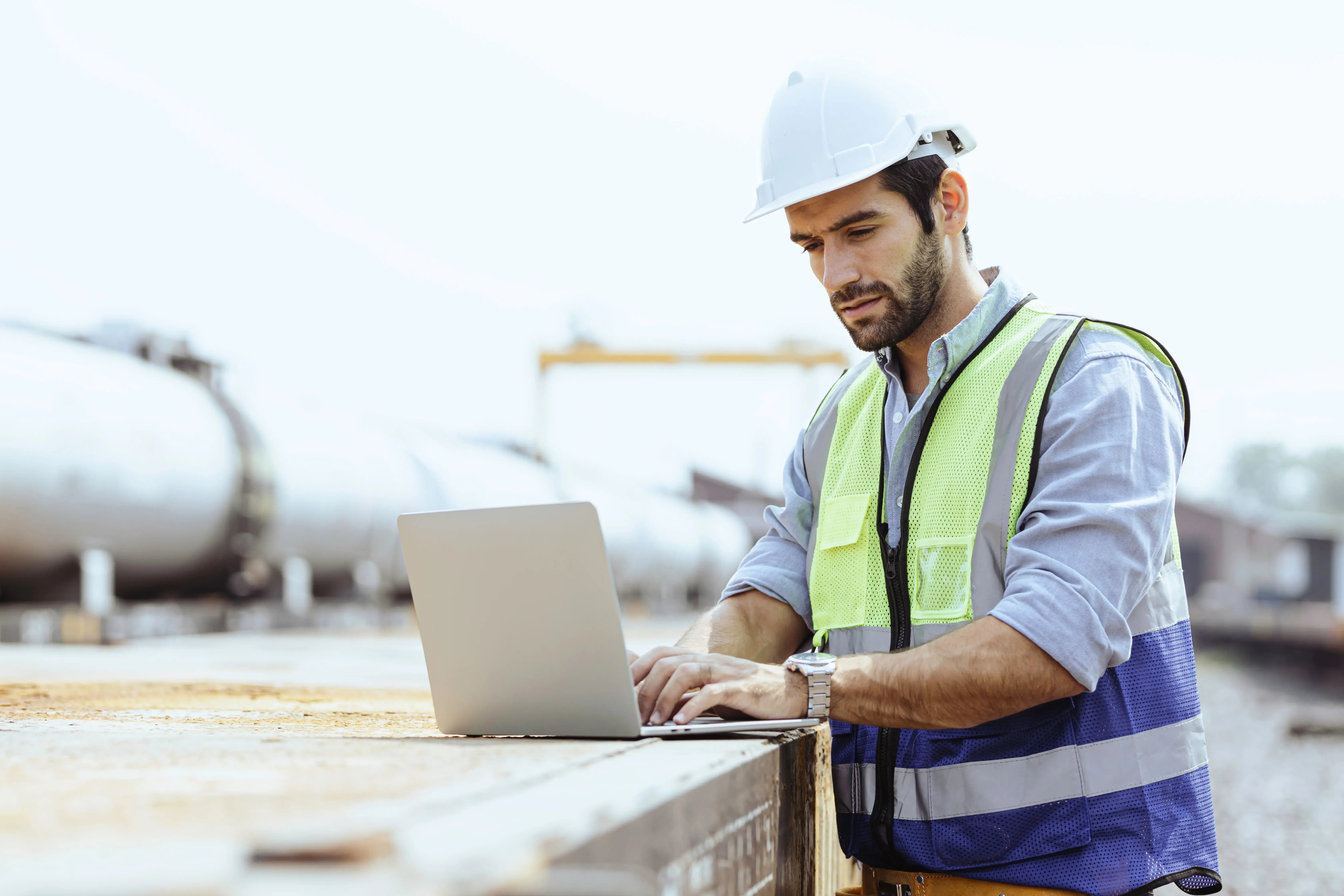 field engineer working on laptop